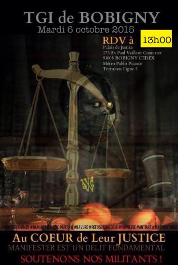 Affiche de soutien aux manifestants contre Exhibit bpoursuivis en justice